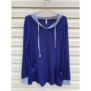 Sweetnight Women's Long Sleeve Hooded Sweatshirt Blue/Gray Pullover Hoodies XL